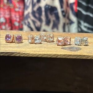 Sterling silver simulated, diamond and gemstone, small and large stud earrings